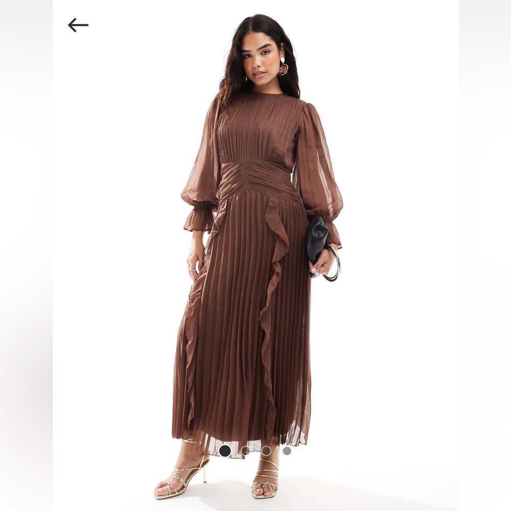 ASOS Brown Maxi Dress Pleated A-line Casual